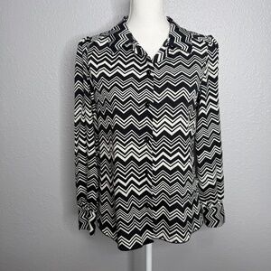Missoni For Target Women's Black & White Chevron Long Sleeve Blouse‎ -cp